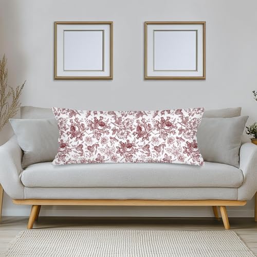 Red and White Porcelain Floral Lumbar Pillow Cover 14x36 Long Body Pillow Covers - Image 3