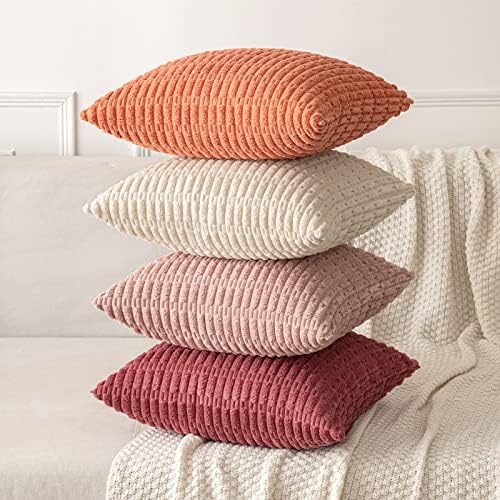MIULEE Corduroy Decorative Throw Pillow Covers 18x18 Coral Pack of 2 - Image 4