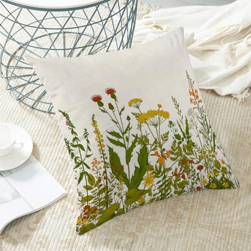 AEIOAE Yellow and Green Pillow Covers 18x18 Inch Set of 2, Spring Wildflower - Image 4