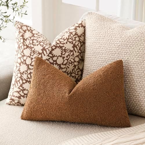 Foindtower Cozy Textured Boucle Lumbar Throw Pillow Cover 12x20 Hazel Brown - Image 5