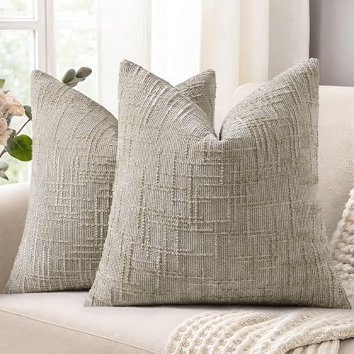 decorUhome Textured Chenille Throw Pillow Covers 26x26 Set of 2 Light Brown by decorUhome
