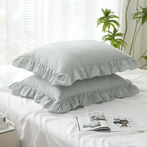 Gingham Pillow Shams 20x26, Ruffle Trim - Image 7