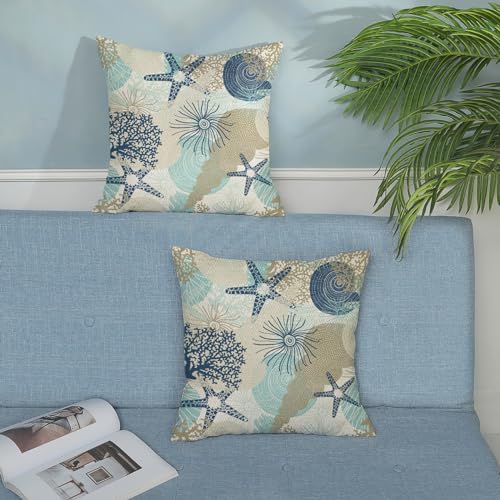 Nautical Coastal Pillow Covers 18x18 Inch Set of 2, Beach Themed Ocean Throw - Image 3