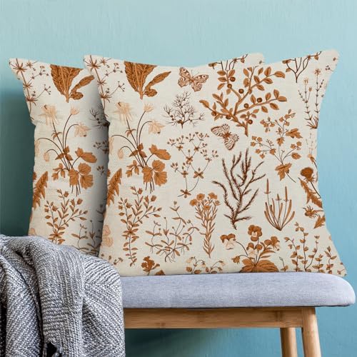 AEIOAE Fall Pillow Covers 16x16 Inch Set of 2, Burnt Orange Wild Flower Plant - Image 2