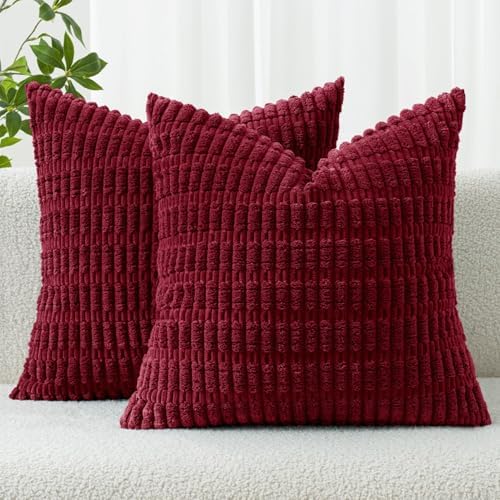 MIULEE Christmas Corduroy Decorative Throw Pillow Covers 18x18 Burgundy Pack of by MIULEE