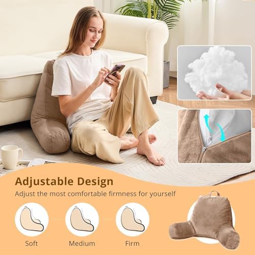 Sasttie Reading Pillow for Bed, Back Pillow for Sitting Up, Light Brown - Image 4