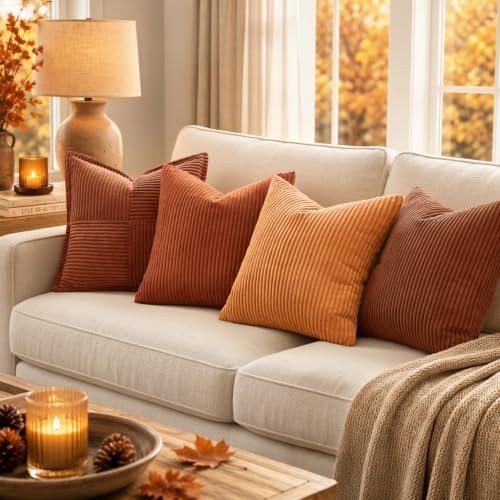 MIULEE Fall Decorative Corduroy Throw Pillow Covers Set of 2 18x18 Rust - Image 3