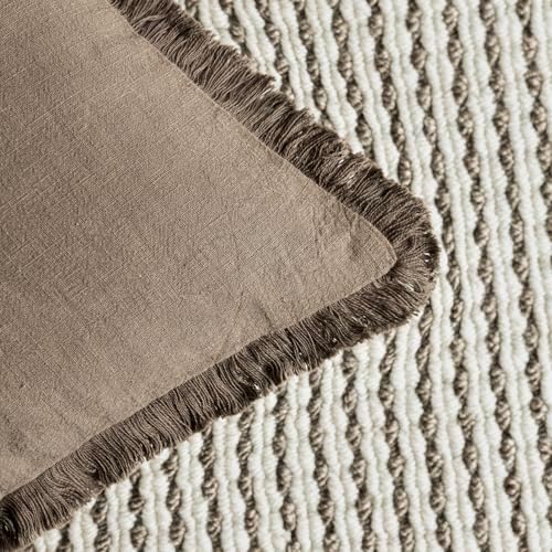 Foindtower Boho Linen Fringe Lumbar Throw Pillow Covers 12×20 Light Brown - Image 3