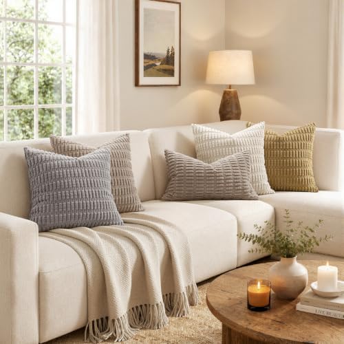 MIULEE Corduroy Decorative Throw Pillow Covers 20x20 Light Brown Pack of 2 - Image 3