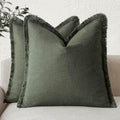 Foindtower Decorative Linen Fringe Throw Pillow Covers 24×24 Dark Green by Foindtower