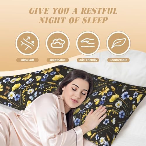Wildflowers Butterfliese Body Pillowcase, Long Pillow Cover 20"x54" Soft - Image 4