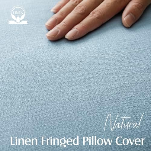 Foindtower Boho Linen Fringe Lumbar Throw Pillow Covers 12×20 Light Blue - Image 2
