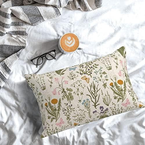 AEIOAE Spring Pillow Covers 12x20 Inch Set of 2, Sage Green Wild Flower Plant - Image 3