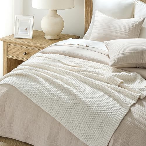 EVERGRACEHOME Chunky Chenille Knit Throw Blanket, 60 x 80, Bright White - Image 3