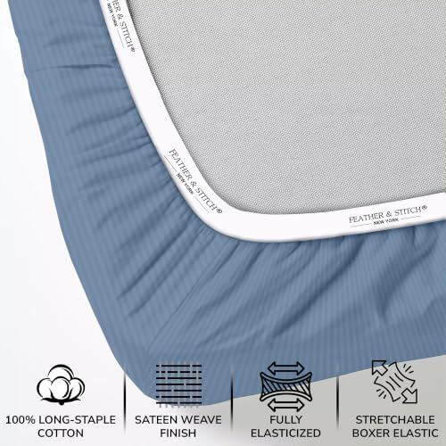 Feather & Stitch 100% Cotton Sateen 500 TC Split King Size Bed Sheet Set - Image 3