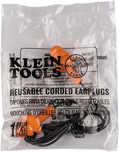 Klein Tools 6050350 Corded Earplugs, 25dB NRR, Reusable Orange Ear Protection - Image 5