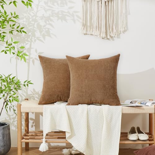 GAWAMAY Apricot Brown Chenille Throw Pillow Covers 20x20 Set of 2 - Image 4