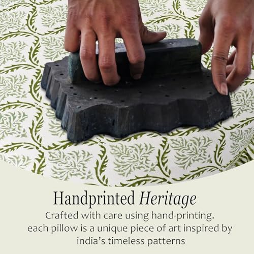 CPC Fern Regal Hand Block Print 100% Cotton Ruffle Throw Pillow Cover 18x18 inch - Image 3