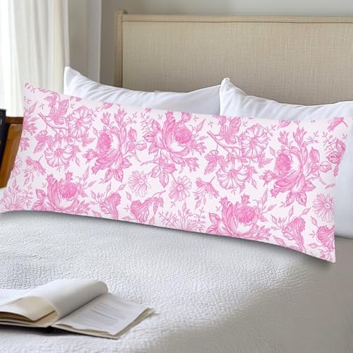 Pink and White Porcelain Floral Body Pillow Cover 20x54 Long Pillow Case by Unknown