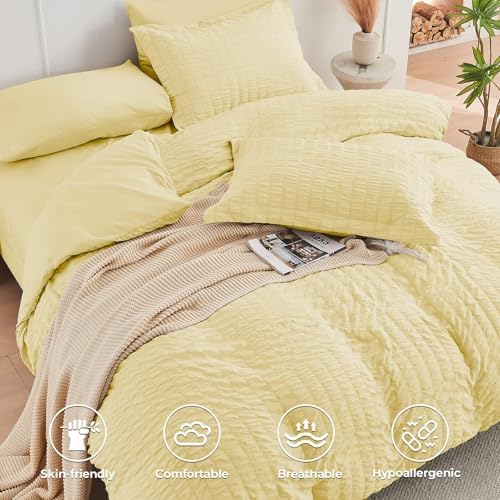 HYMOKEGE Yellow King Size Comforter Set Seersucker 7 Pieces, All Season Luxury - Image 3