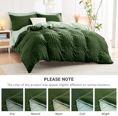 HYMOKEGE Dark Green/Sage Green Oversized King Comforter Set Seersucker 7 Pieces - Image 7