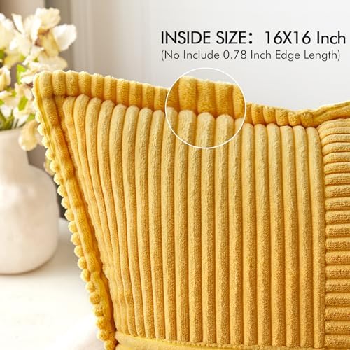 MIULEE Golden Yellow Corduroy Pillow Covers 16x16 Inch - Image 2