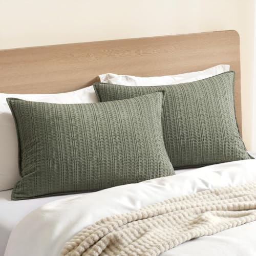 Decorative Waffle Pillow Shams King Size 20x36 Olive Green by Woaboy