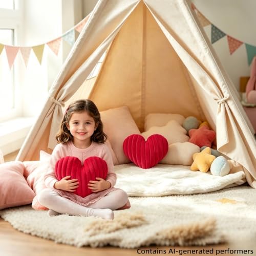 Red Heart Pillow 12.9" Cute Soft Fluffy Small Decorative Throw Pillows - Image 4