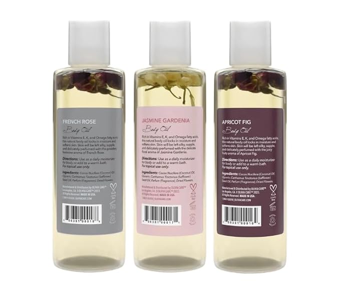 Olivia Care 3 Pack Body Oils: Apricot Fig, French Rose, Jasmine Gardenia - Image 9