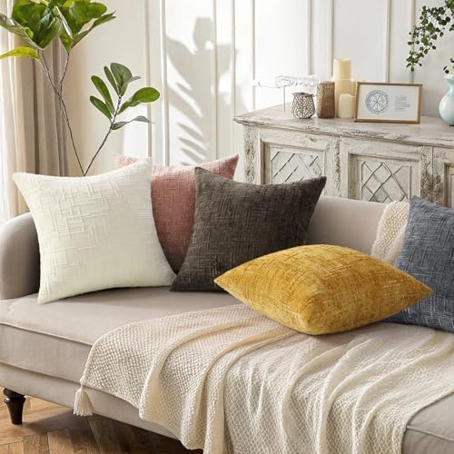 decorUhome Textured Chenille Throw Pillow Covers 22x22 Set of 2 Pink - Image 5