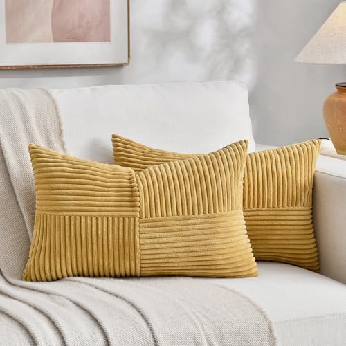 Fancy Homi 2 Packs Mustard Yellow Lumbar Decorative Throw Pillow Covers 14x22 by Fancy+Homi