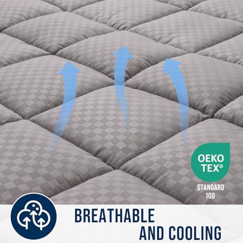 OLANLY King Quilted Fitted Mattress Pad, Down Alternative Fill, Light Grey - Image 4