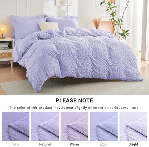 HYMOKEGE Light Purple Queen Comforter Set Seersucker 7 Pieces, All Season - Image 5