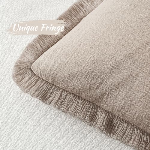 MIULEE Boho Natural Linen Fringe Decorative Euro Throw Pillow Covers 24x24 - Image 4