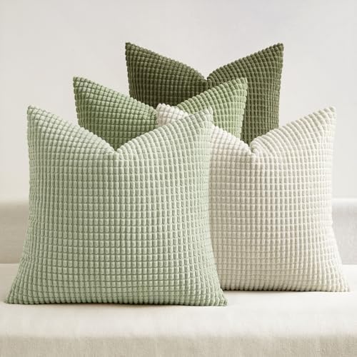 MIULEE Farmhouse Decorative Pillow Covers 18x18 Inch Set of 4 Light Green by MIULEE