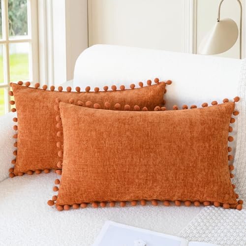 CaliTime Fall Decorative Throw Pillow Covers 20 X 12 Inches Burnt Orange by CaliTime