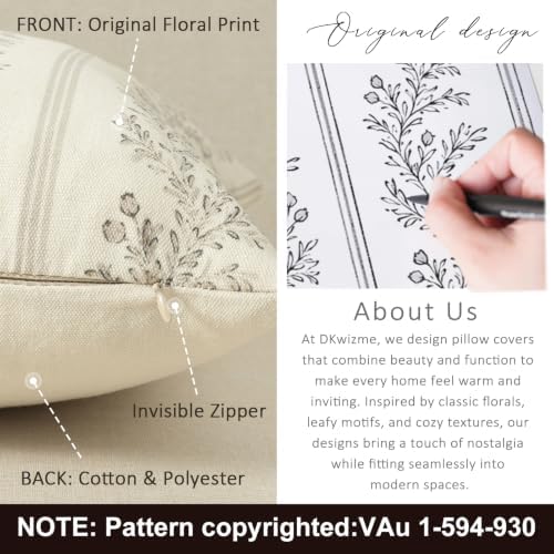 Vintage Throw Pillow Covers 24x24 Set of 2, Striped Floral Pillow Cover - Image 3