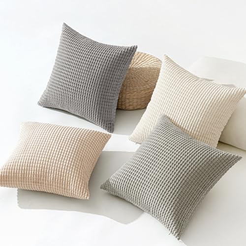 MIULEE Boho Farmhouse Decorative Pillow Covers 20x20 Inch Set of 4 Neutral - Image 6