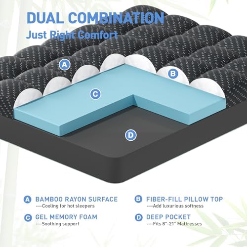 Dual Layer 3 Inch Memory Foam Mattress Topper Queen Size, 2 Inch Cooling Gel - Image 2