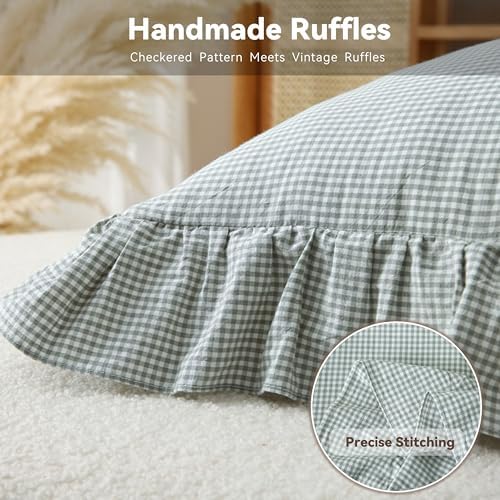 Gingham Throw Pillow Covers 18x18, Ruffle Trim - Image 4