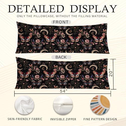 Vintage Moody Dark Floral Butterfly Moon Body Pillow Cover 20x54, Dark Academia - Image 6