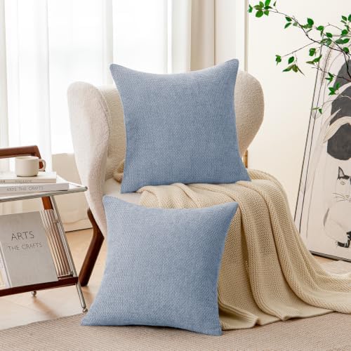 a moment Light Blue Chenille Throw Pillow Covers 16x16 Inch Pack of 2 Modern - Image 2