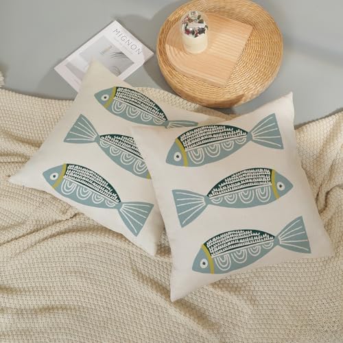 Coastal Pillow Covers 18 x 18 Inch Set of 2 Ocean Beach Blue Fish Throw Pillows - Image 6
