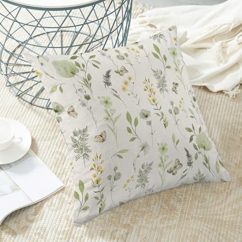 AEIOAE Spring Pillow Covers 20x20 Inch Set of 2, Sage Green Yellow Wild Flower - Image 4