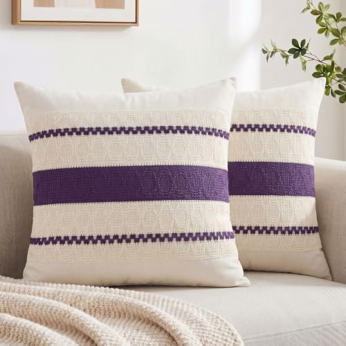 Fancy Homi Set of 2 Boho Purple Decorative Throw Pillow Cover 16x16 Inch by Fancy+Homi