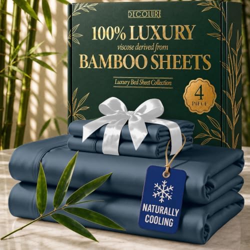 DECOLURE 100% Viscose Derived from Bamboo Sheets Twin Size, Luxury 4 Pc Set by DECOLURE