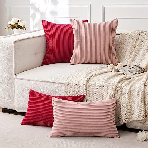 MIULEE Decorative Corduroy Throw Pillow Covers Set of 2 20x20 Blush Pink - Image 5