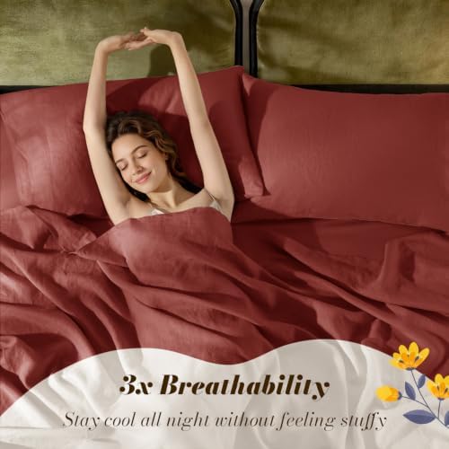 SONORO KATE 100% French Linen Queen Size Sheets Set, Natural Flax Bedding - Image 3