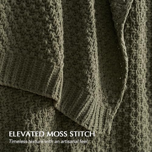 EVERGRACEHOME Chunky Chenille Knit Throw Blanket, 60 x 80, Olive Green - Image 3