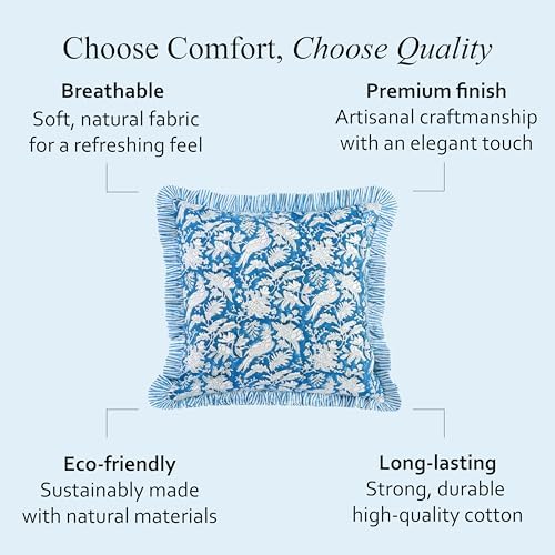 CPC Block Print Ruffle Throw Pillow Cover Blue Sapphire 24"x24" - Image 2